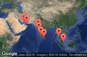 Dubai, Emirati Arabi Uniti, Muscat, Oman, Navigazione, Mumbai (Bombay), India, Goa (Mormugao), India, Cochin, India, Colombo, Sri Lanka, Phuket, Thailandia, Singapore