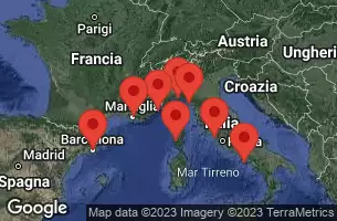 BARCELONA, SPAIN, PROVENCE(MARSEILLE), FRANCE, NICE (VILLEFRANCHE), FRANCE, LA SPEZIA, ITALY, AJACCIO, CORSICA, GENOA, ITALY, Civitavecchia, Italy, NAPLES/CAPRI, ITALY, AT SEA