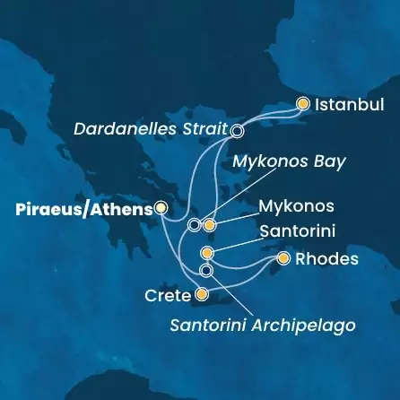 COSTA FORTUNA - útvonalterv 6 éjszaka indulás PIRAEUS-ATHENS kelt 11/07/2025 - Greece, Turkey