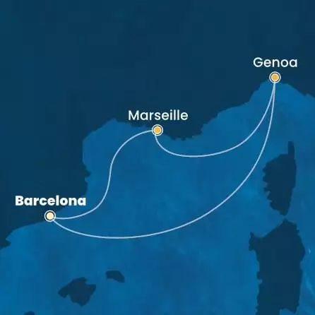 COSTA SMERALDA - útvonalterv 3 éjszaka indulás BARCELONA kelt 09/04/2025 - Spain, Italy, France