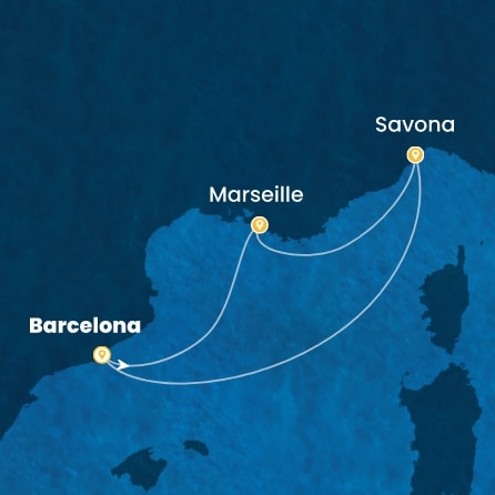 COSTA FASCINOSA - útvonalterv 3 éjszaka indulás BARCELONA kelt 06/10/2026 - Spain, France, Italy