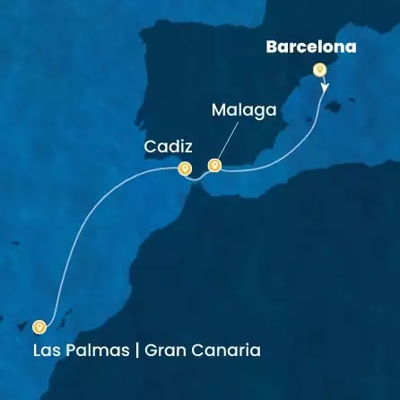 COSTA SMERALDA - útvonalterv 4 éjszaka indulás BARCELONA kelt 14/11/2026 - Spain, Canary Islands