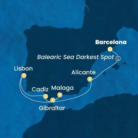 COSTA DIADEMA - útvonalterv 6 éjszaka indulás BARCELONA kelt 03/10/2027 - Spain, Portugal, Gibraltar