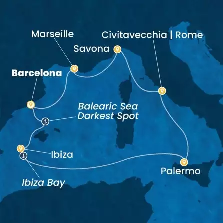 COSTA SMERALDA - útvonalterv 6 éjszaka indulás BARCELONA kelt 07/09/2026 - Spain, Balearic Islands, Italy, France