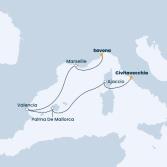 Italy, Corsica (France), Balearic Islands, Spain, France
