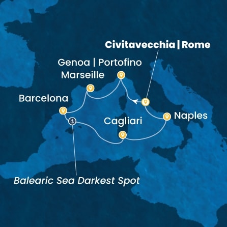 COSTA TOSCANA - útvonalterv 6 éjszaka indulás CIVITAVECCHIA kelt 01/10/2026 - Italy, France, Spain