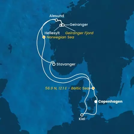 COSTA DIADEMA - útvonalterv 6 éjszaka indulás COPENHAGEN kelt 13/07/2024 - Denmark, Norway, Germany