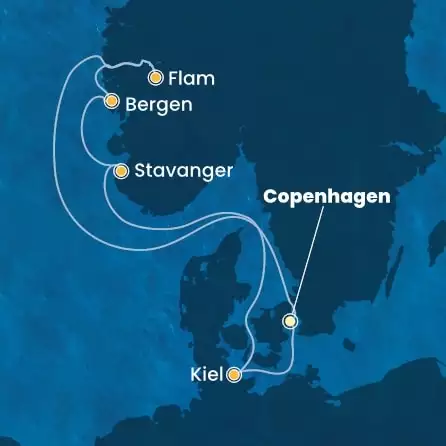 COSTA DIADEMA - útvonalterv 6 éjszaka indulás COPENHAGEN kelt 17/05/2025 - Denmark, Norway, Germany