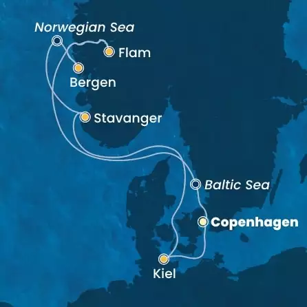COSTA DIADEMA - útvonalterv 6 éjszaka indulás COPENHAGEN kelt 06/09/2025 - Denmark, Norway, Germany