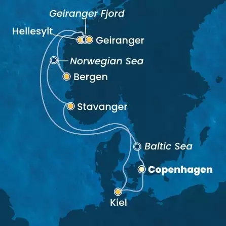 COSTA DIADEMA - útvonalterv 6 éjszaka indulás COPENHAGEN kelt 23/08/2025 - Denmark, Norway, Germany