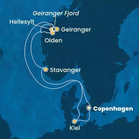 COSTA DIADEMA - útvonalterv 6 éjszaka indulás COPENHAGEN kelt 05/09/2026 - Denmark, Norway, Germany
