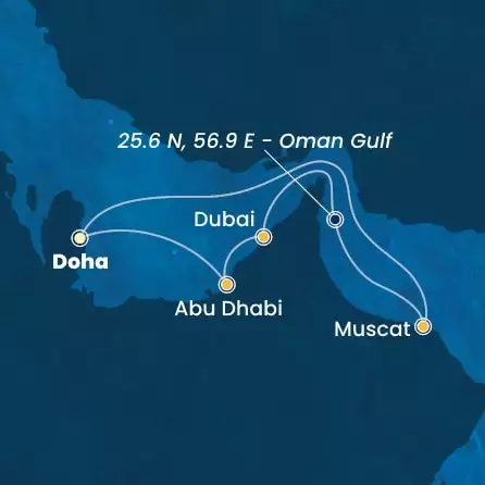 COSTA TOSCANA - útvonalterv 6 éjszaka indulás DOHA (QATAR) kelt 25/12/2025 - United Arab Emirates, Oman