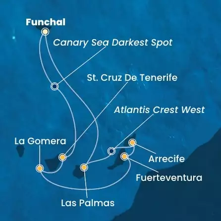 COSTA FORTUNA - útvonalterv 6 éjszaka indulás FUNCHAL kelt 15/03/2026 - Madeira , Canary Islands, Spain