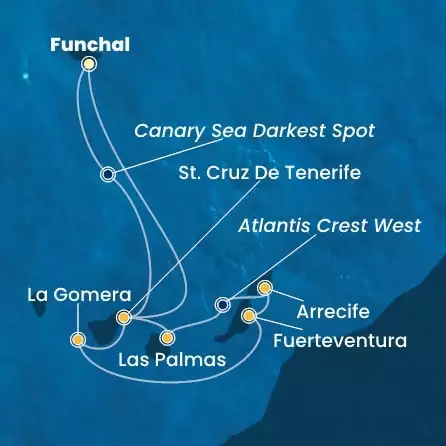 COSTA FORTUNA - útvonalterv 6 éjszaka indulás FUNCHAL kelt 05/04/2026 - Madeira , Canary Islands, Spain