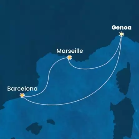 COSTA SMERALDA - útvonalterv 3 éjszaka indulás GENOA kelt 07/04/2025 - Italy, France, Spain