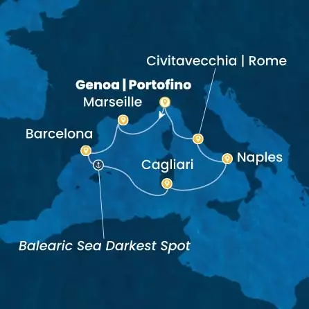 COSTA TOSCANA - útvonalterv 6 éjszaka indulás GENOA kelt 18/09/2026 - Italy, France, Spain