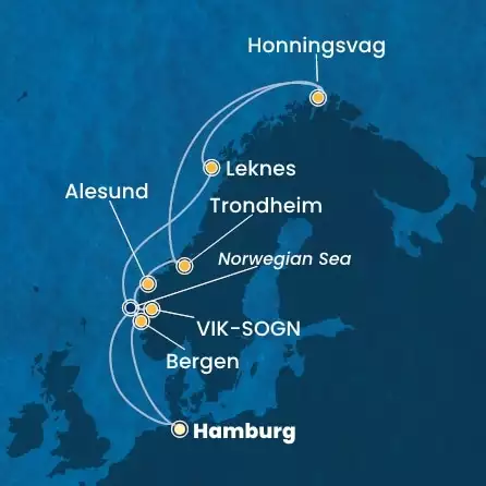 COSTA FAVOLOSA - útvonalterv 11 éjszaka indulás HAMBURG kelt 19/06/2026 - Germany, Norway