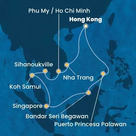 COSTA SERENA - útvonalterv 14 éjszaka indulás HONG KONG kelt 30/01/2026 - China, Vietnam, Singapore, Philippines