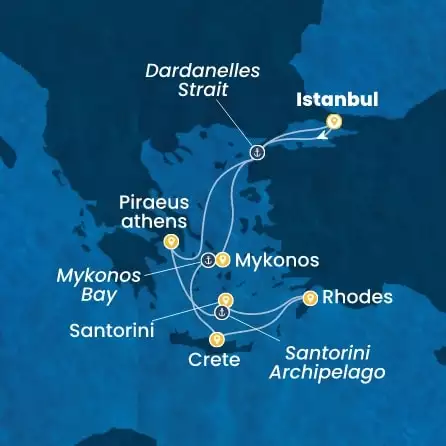 COSTA FORTUNA - útvonalterv 6 éjszaka indulás ISTANBUL kelt 09/08/2026 - Turkey, Greece