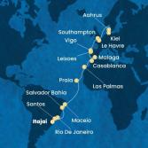 Brazil, Canary Islands, Morocco, Spain, Portugal, France, England, Denmark, Germany