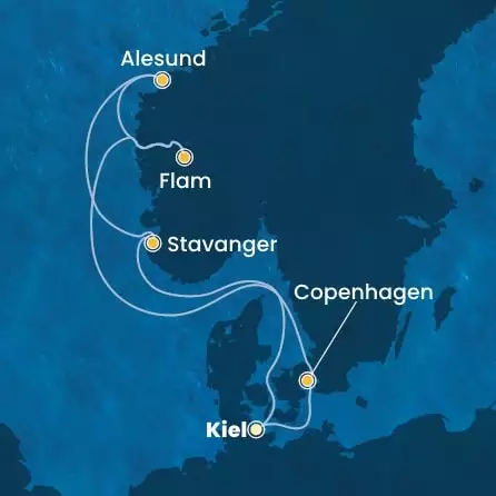 COSTA DIADEMA - útvonalterv 6 éjszaka indulás KIEL kelt 22/05/2026 - Germany, Denmark, Norway