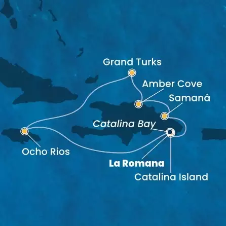 COSTA FASCINOSA - útvonalterv 6 éjszaka indulás LA ROMANA kelt 29/12/2024 - Dominican Republic, Jamaica, Turks Islands