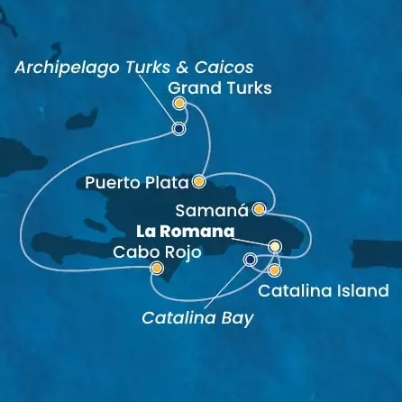 COSTA FASCINOSA - útvonalterv 6 éjszaka indulás LA ROMANA kelt 09/02/2025 - Dominican Republic, Turks Islands