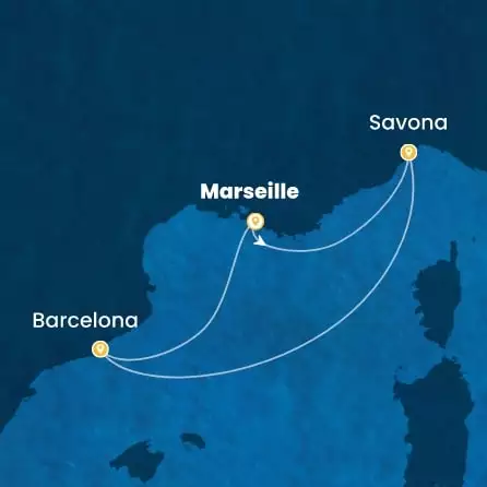 COSTA FASCINOSA - útvonalterv 2 éjszaka indulás MARSEILLES kelt 18/10/2026 - France, Italy, Spain