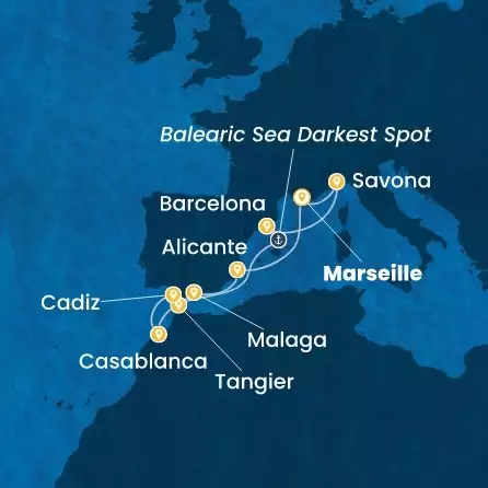 COSTA DIADEMA - útvonalterv 10 éjszaka indulás MARSEILLES kelt 21/09/2027 - France, Italy, Spain, Morocco