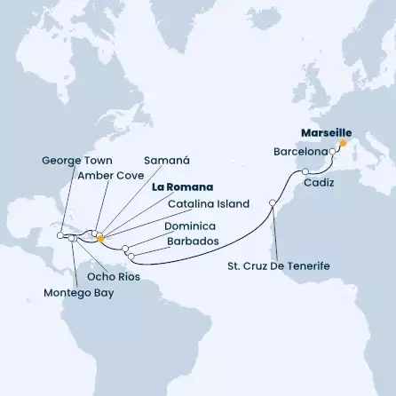 France, Spain, Canary Islands, Antilles, Dominica, Dominican Republic, Jamaica