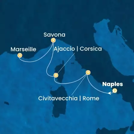 COSTA FASCINOSA - útvonalterv 3 éjszaka indulás NAPLES kelt 17/09/2026 - Italy, Corsica (France), France