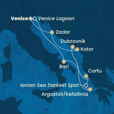 COSTA DELIZIOSA - útvonalterv 6 éjszaka indulás Venice (Marghera) kelt 30/05/2026 - Italy, Greece, Croatia, Montenegro