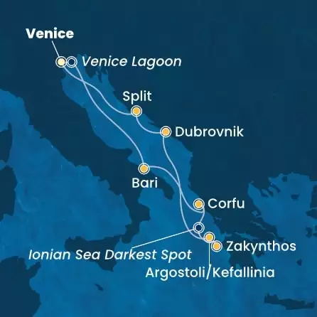 COSTA DELIZIOSA - útvonalterv 6 éjszaka indulás Venice (Marghera) kelt 23/05/2026 - Italy, Greece, Croatia