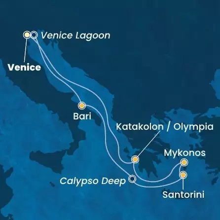 COSTA DELIZIOSA - útvonalterv 6 éjszaka indulás Venice (Marghera) kelt 06/06/2026 - Italy, Greece