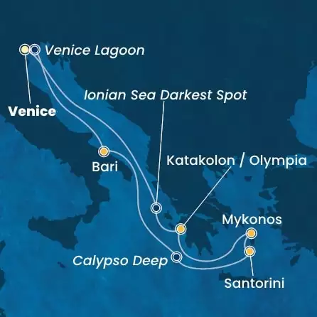 COSTA DELIZIOSA - útvonalterv 6 éjszaka indulás Venice (Marghera) kelt 18/07/2026 - Italy, Greece