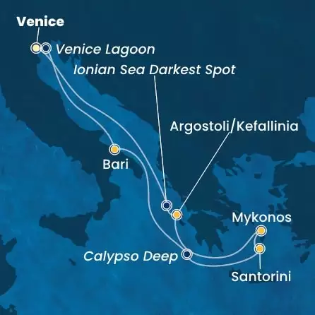 COSTA DELIZIOSA - útvonalterv 6 éjszaka indulás Venice (Marghera) kelt 27/06/2026 - Italy, Greece