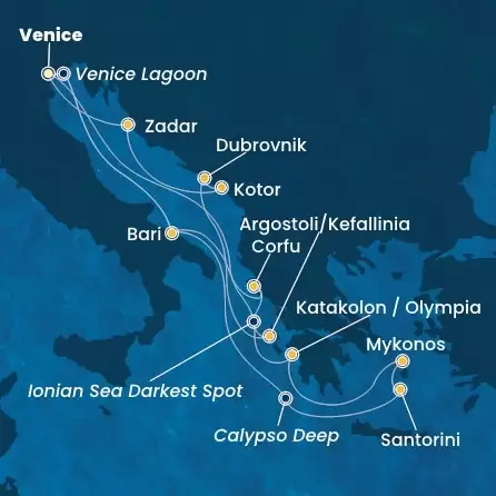 COSTA DELIZIOSA - útvonalterv 13 éjszaka indulás Venice (Marghera) kelt 06/06/2026 - Italy, Greece, Croatia, Montenegro