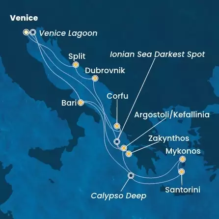 COSTA DELIZIOSA - útvonalterv 13 éjszaka indulás Venice (Marghera) kelt 20/06/2026 - Italy, Greece, Croatia