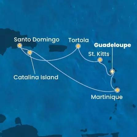 COSTA FASCINOSA - útvonalterv 6 éjszaka indulás GUADELOUPE kelt 05/12/2025 - Antilles, Virgin Islands, Dominican Republic