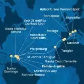 Antilles, Virgin Islands, Canary Islands, Morocco, Spain, France, Italy