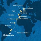 Brazil, Canary Islands, Morocco, Spain, Portugal, France, England, Denmark, Germany
