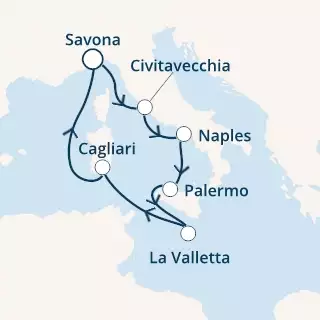 COSTA FIRENZE - útvonalterv 6 éjszaka indulás SAVONA kelt 15/08/2021 - Italy, Malta