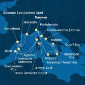 Italy, Corsica (France), Balearic Islands, Spain, France