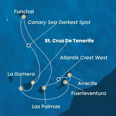 COSTA FORTUNA - útvonalterv 6 éjszaka indulás ST. CRUZ DE TENERIFE kelt 30/03/2026 - Canary Islands, Spain, Madeira 