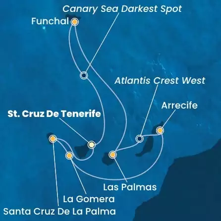 COSTA FORTUNA - útvonalterv 6 éjszaka indulás ST. CRUZ DE TENERIFE kelt 23/03/2026 - Canary Islands, Spain, Madeira 