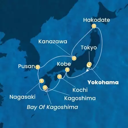 COSTA SERENA - útvonalterv 11 éjszaka indulás YOKOHAMA kelt 07/10/2026 - Japan, South Korea