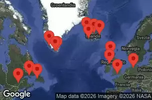 EXPLORA III - útvonalterv 22 éjszaka indulás Hamburg kelt 07/09/2026 - Germania, Regno Unito, Irlanda, Islanda, Groenlandia, Canada