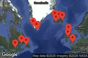 EXPLORA III - útvonalterv 20 éjszaka indulás Southampton kelt 09/09/2026 - Regno Unito, Irlanda, Islanda, Groenlandia, Canada