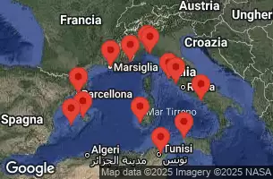 EXPLORA II - útvonalterv 15 éjszaka indulás Barcelona kelt 28/07/2025 - Spagna, Francia, Italia, Tunisia