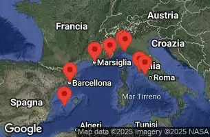 EXPLORA II - útvonalterv 8 éjszaka indulás Barcelona kelt 28/07/2025 - Spagna, Francia, Italia